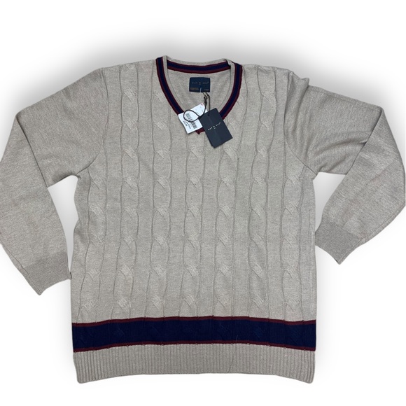 NWT DAY & AGE -‎ beige v- neck cable knit sweater - Size XL - Picture 1 of 5